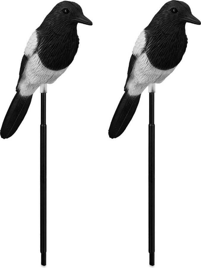 Relaxdays tuinsteker vogel set van 2 tuinbeeld ekster kunststof vogelverschrikker
