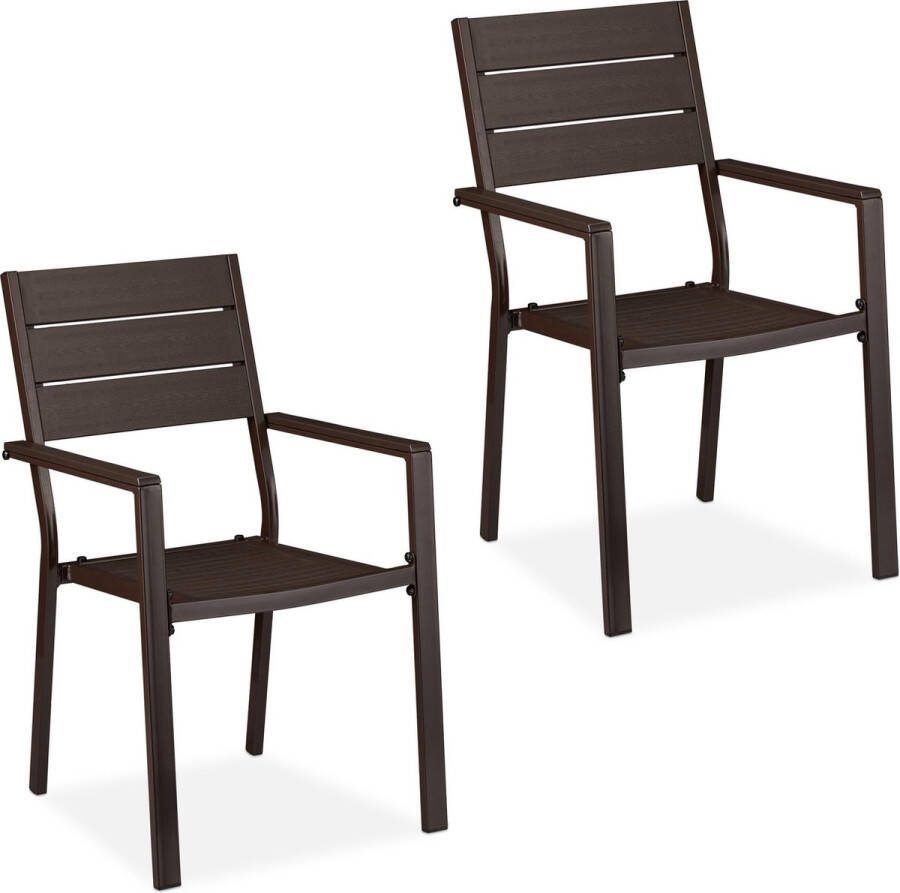 Relaxdays tuinstoel houtlook 2 stuks balkonstoel terrasstoel metaal kunststof