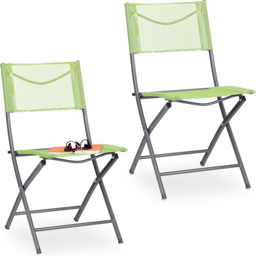 Relaxdays tuinstoel set van 2 campingstoelen inklapbaar klapstoel metaal balkonstoel