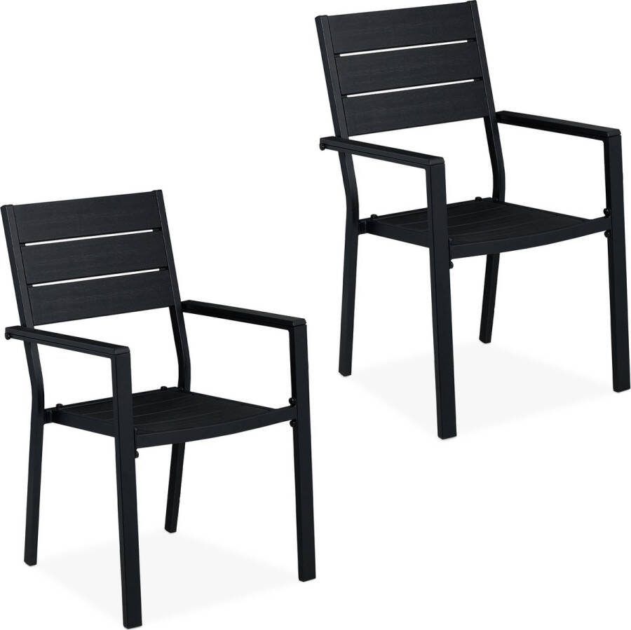 Relaxdays tuinstoel zwart set van 2 buitenstoel metaal balkonstoel kunststof tuin