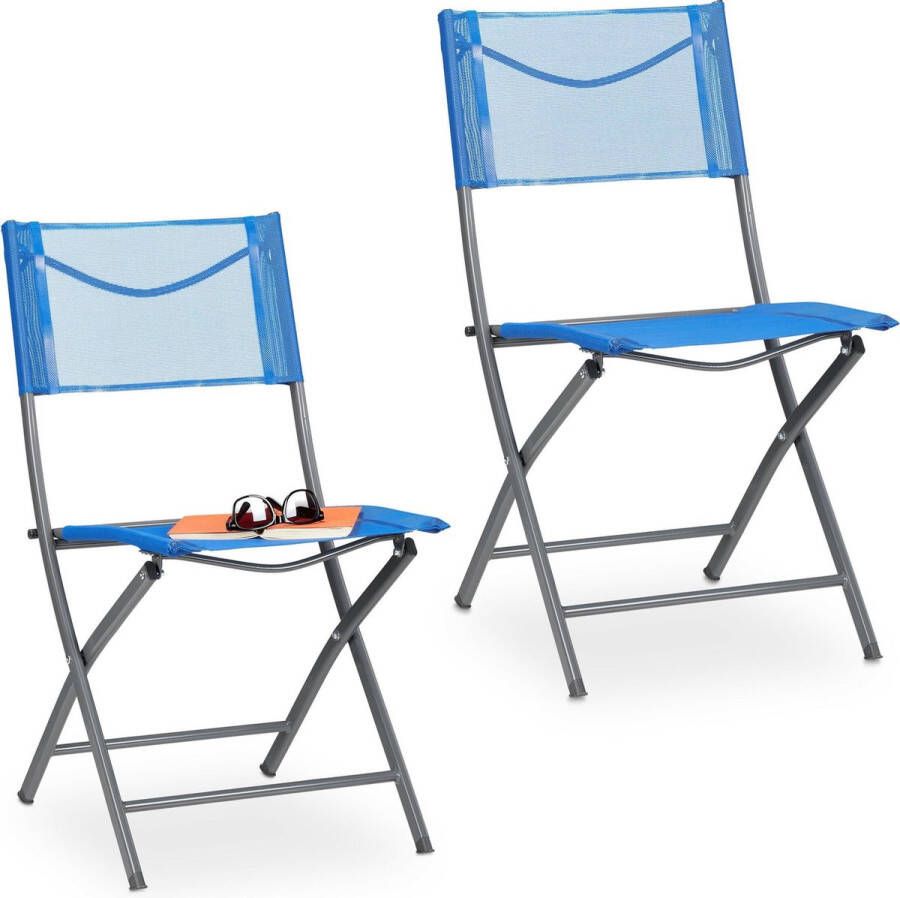 Relaxdays tuinstoelen inklapbaar campingstoel set van 2 klapstoel balkonstoel blauw