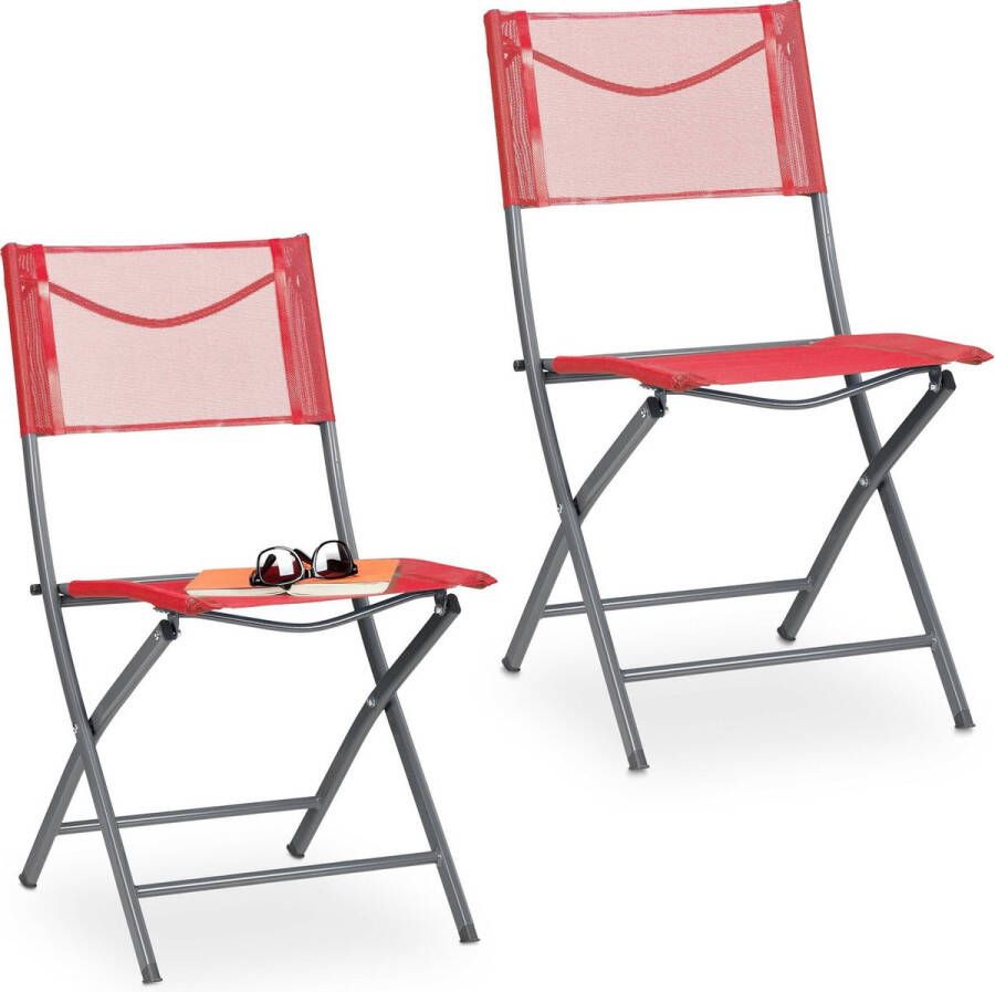 Relaxdays tuinstoelen inklapbaar klapstoel set van 2 campingstoelen rood balkon