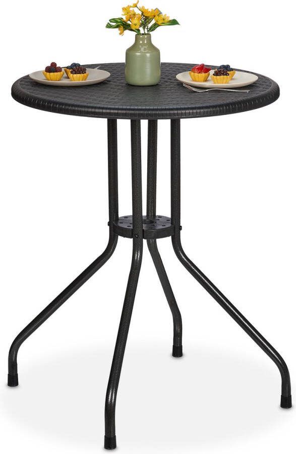 Relaxdays tuintafel balkontafel buitentafel bistrotafel rotanlook 2 personen zwart
