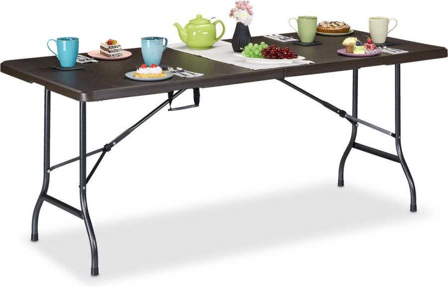 Relaxdays tuintafel buiten eettafel terrastafel campingtafel inklapbaar 180 cm bruin