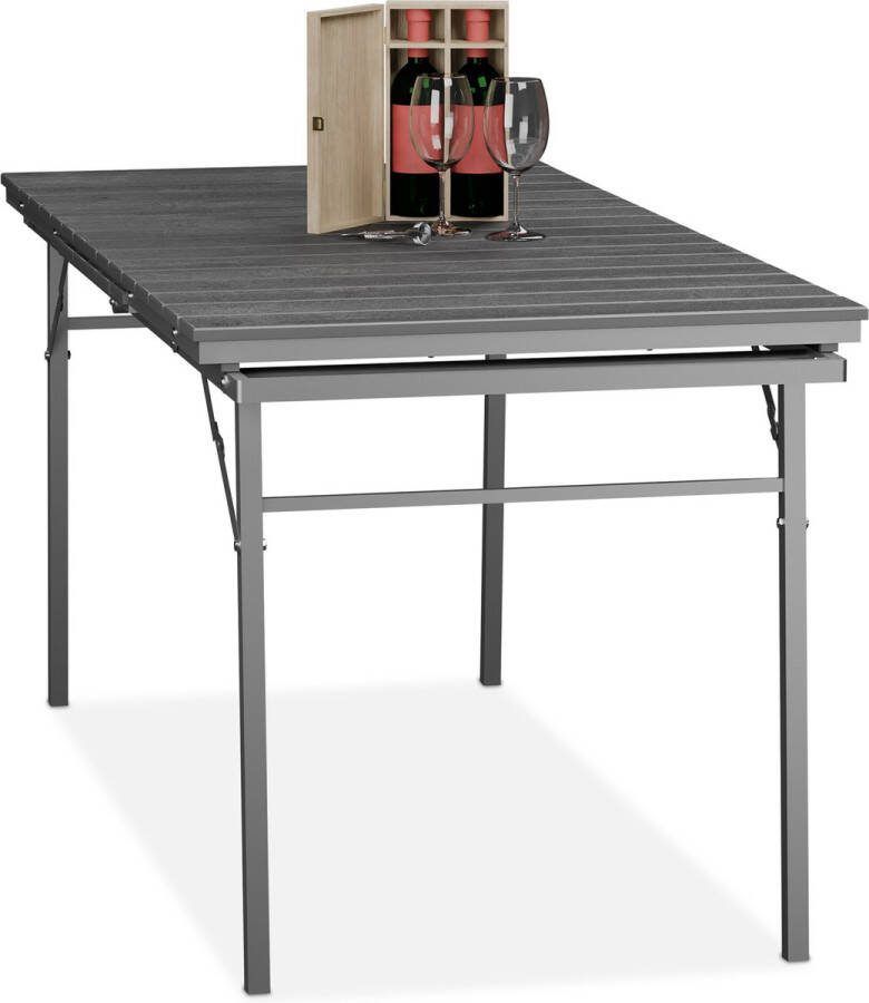 Relaxdays tuintafel buitentafel campingtafel eettafel uitschuifbaar inklapbaar grijs