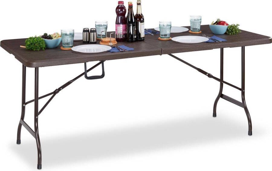 Relaxdays tuintafel inklapbaar eettafel klaptafel houtlook 180 cm bruin