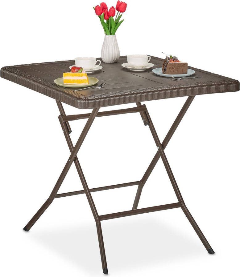 Relaxdays tuintafel met houtlook inklapbaar kunststof & staal 74 x 78 x 78 cm tuin bruin