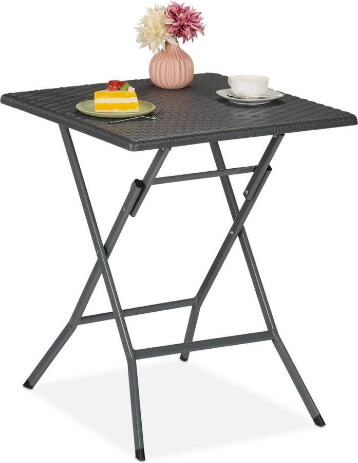 Relaxdays tuintafel met rotanlook inklapbaar kunststof & staal 73 x 62 x 62 cm