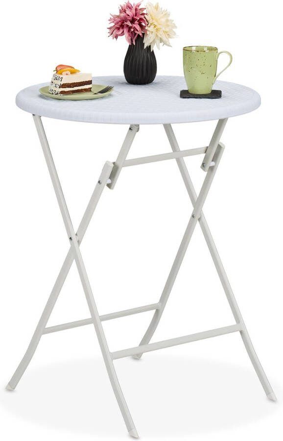 Relaxdays tuintafel ronde balkontafel inklapbare buitentafel kleine klaptafel 60 cm wit