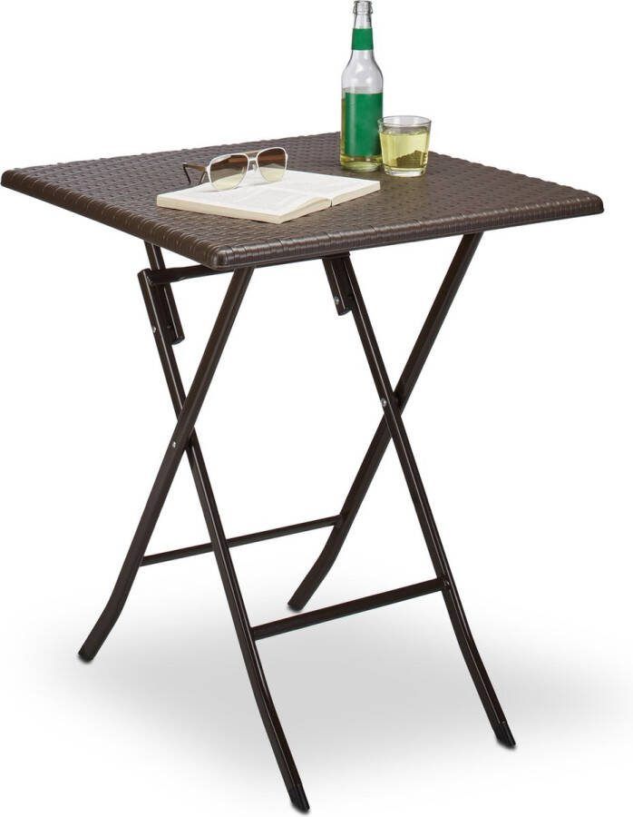 Relaxdays tuintafel rotanlook opklapbare bijzettafel eettafel tuin campingtafel rond Bruin Vierkant