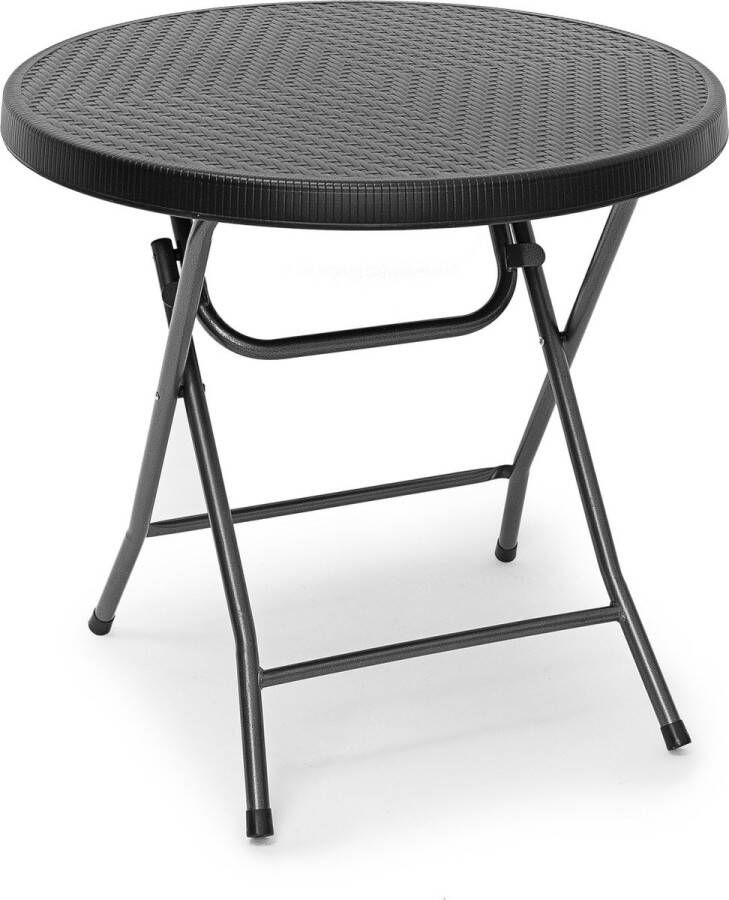 Relaxdays tuintafel rotanlook opklapbare bijzettafel eettafel tuin campingtafel rond Zwart Rond
