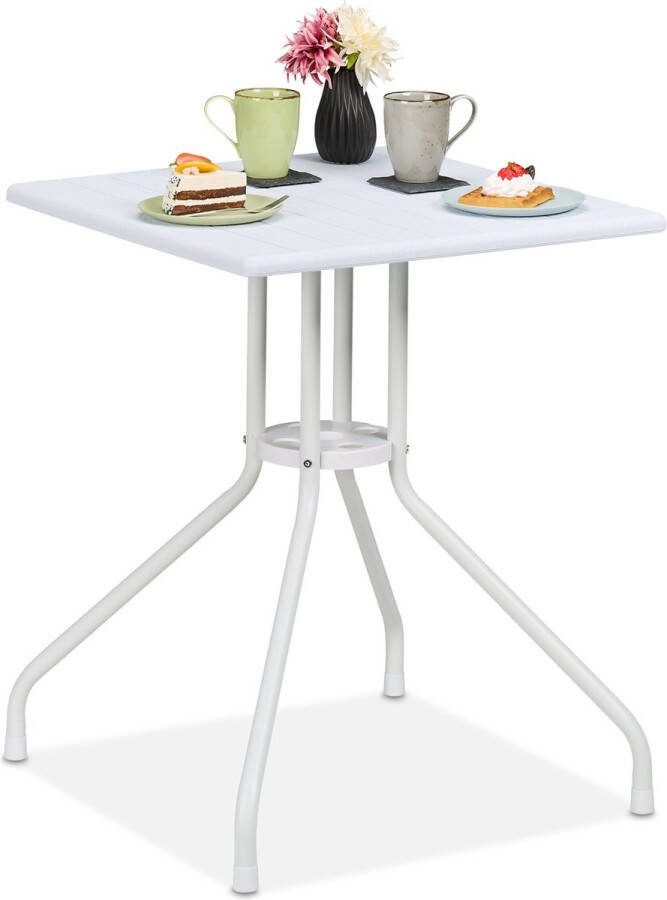 Relaxdays tuintafel terrastafel balkontafel buitentafel 62x62 cm vierkant wit