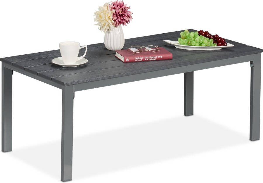 Relaxdays tuintafel terrastafel salontafel buiten loungetafel rechthoek houtlook grijs