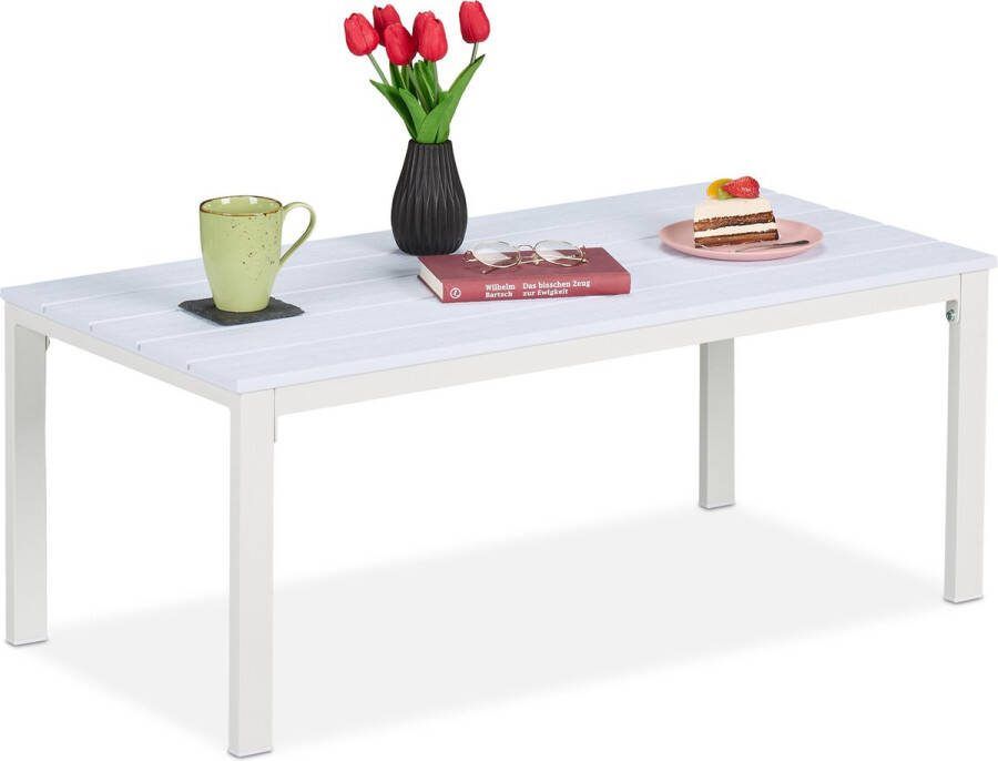 Relaxdays tuintafel terrastafel salontafel buiten loungetafel rechthoek houtlook wit