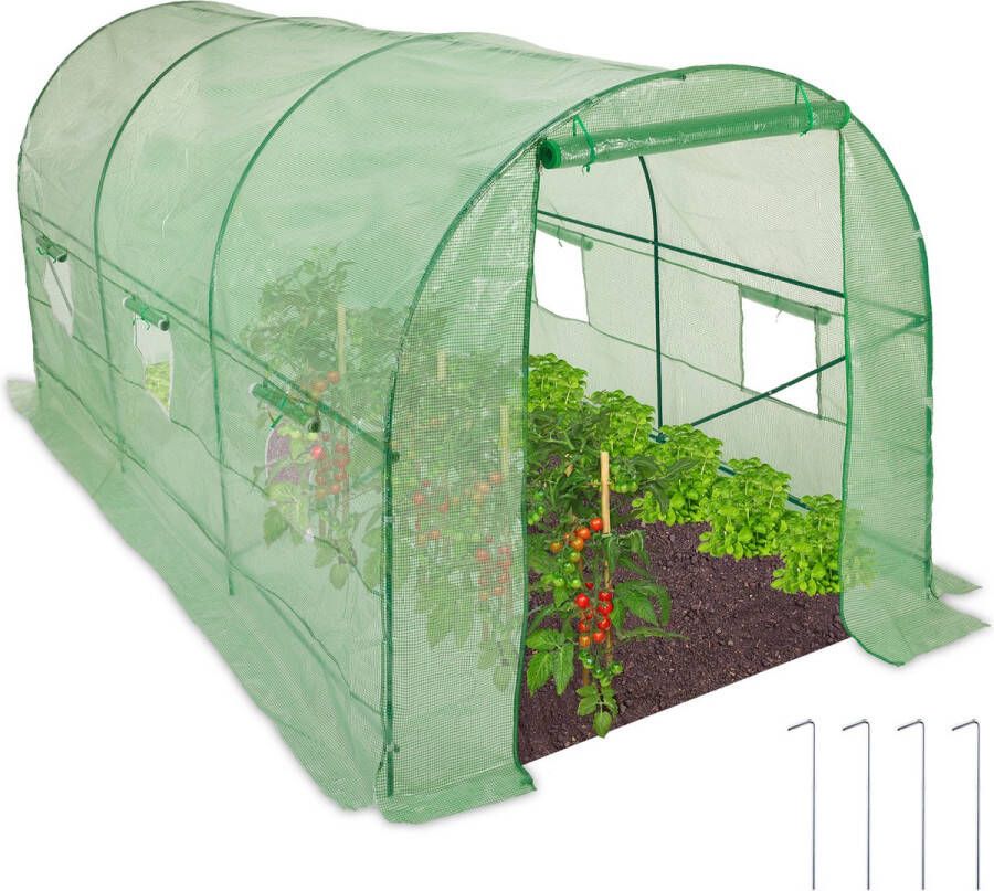 Relaxdays tunnelkas folie grote tuinkas 2x4 m tomatenkas foliekas groen kweekkas
