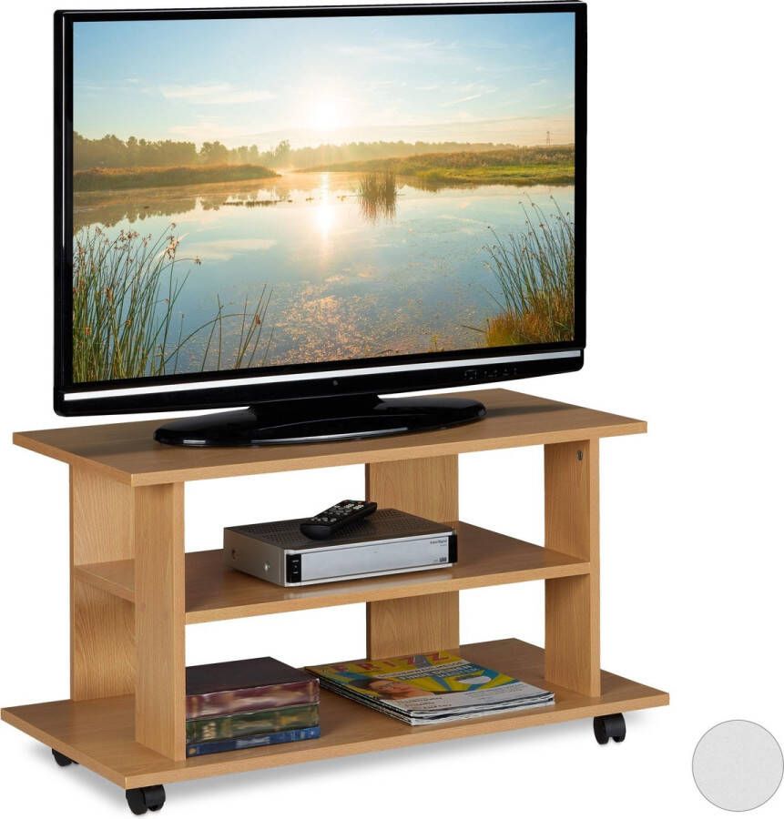 Relaxdays tv kast op wielen tv meubel televisietafel verrijdbaar tv dressoir houtlook