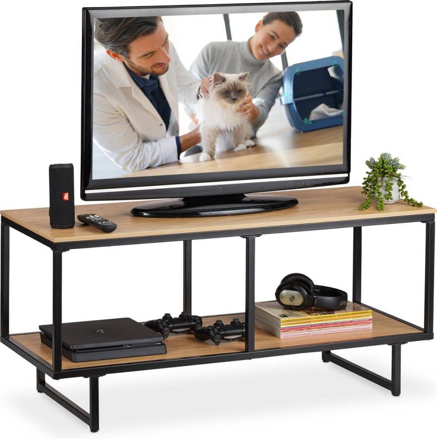 Relaxdays tv meubel televisietafel tv tafel houtlook tv dressoir 2 vakken