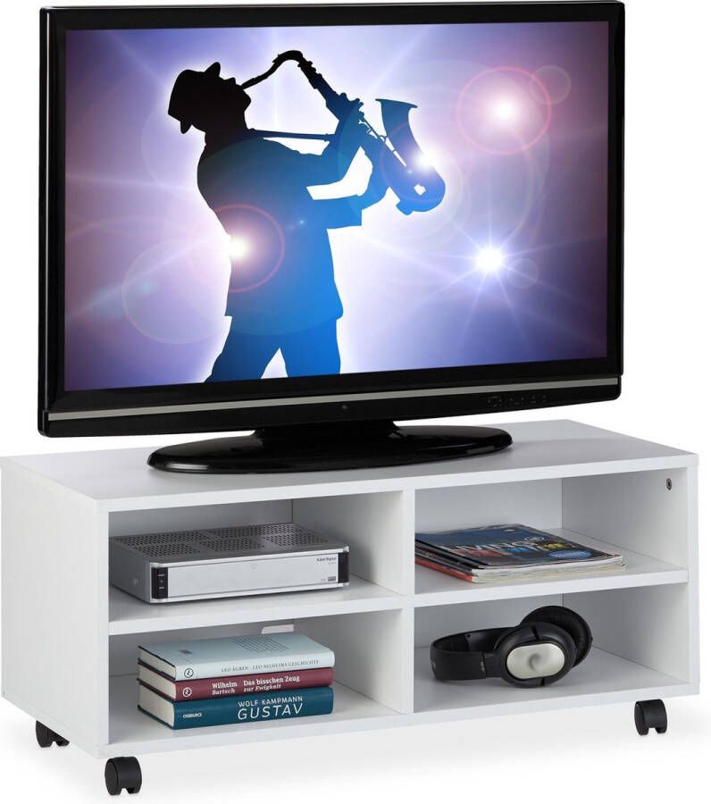 Relaxdays tv meubel verrijdbaar tv dressoir wit open tv kast op wielen