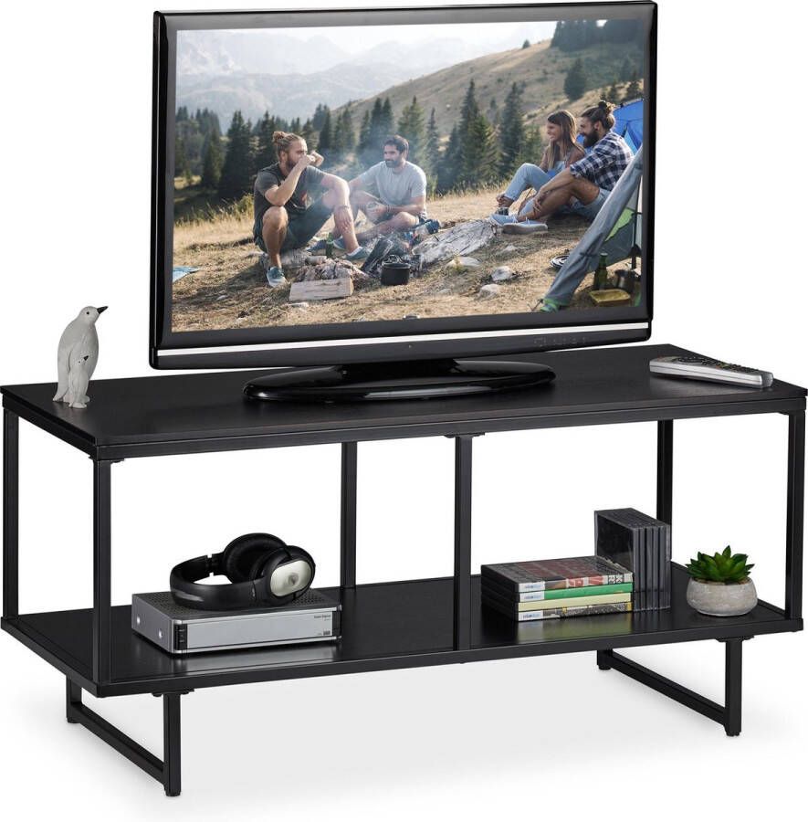 Relaxdays tv meubel zwart televisietafel 2 vakken modern design tv tafel