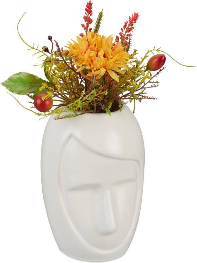 Relaxdays vaas met gezicht bloemenvaas nepbloemen vaas keramiek modern