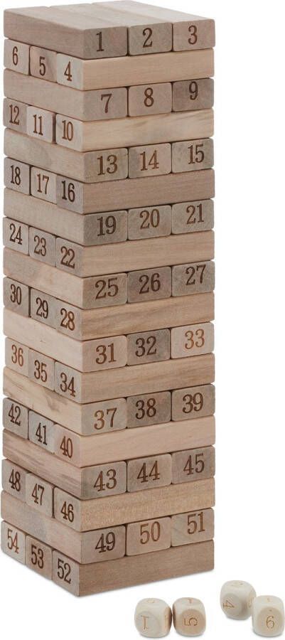 Relaxdays vallende toren houten toren spel met cijfers stapeltoren wiebeltoren