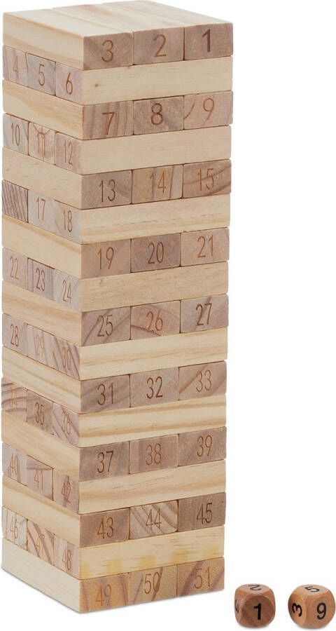 Relaxdays vallende toren houten toren spel met getallen stapelspel wiebeltoren