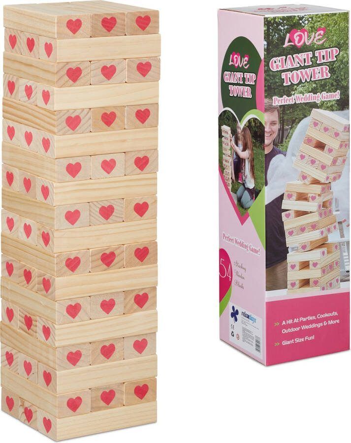 Relaxdays vallende toren XL houten toren spel 54 cm stapeltoren bruiloft wiebeltoren