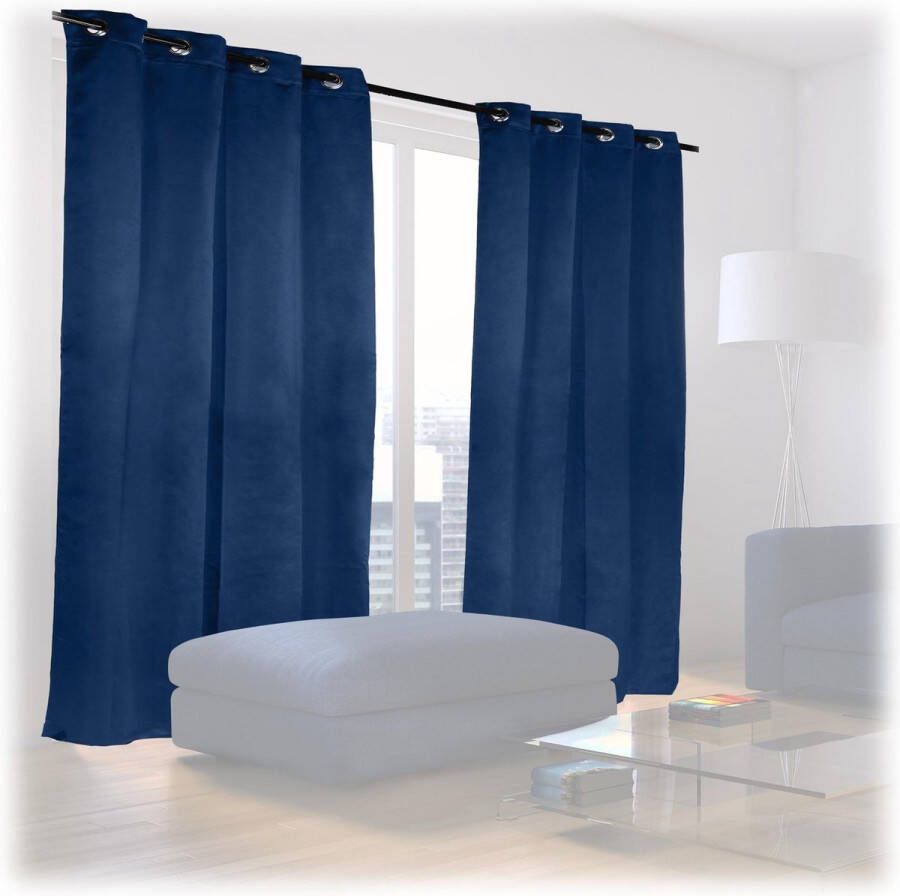 Relaxdays verduisterende gordijnen 2x blauw kant en klaar slaapkamer gordijn set 175x135cm