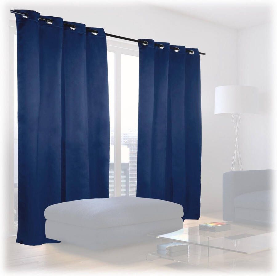 Relaxdays verduisterende gordijnen 2x blauw kant en klaar slaapkamer gordijn set 245x135cm