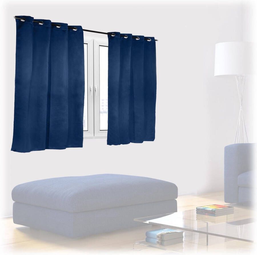 Relaxdays verduisterende gordijnen 2x blauw kant en klaar slaapkamer gordijn set 90x135cm