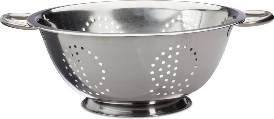 Relaxdays vergiet pastazeef roestvrij staal 28 cm rond met handgrepen zilver