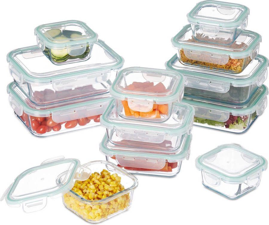 Relaxdays vershoudbakjes set 12 stuks vershouddozen bewaardoos bpa-vrij glas