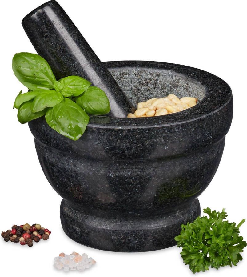 Relaxdays vijzel en stamper graniet kruidenstamper kruiden vermaler mortier 400 ml