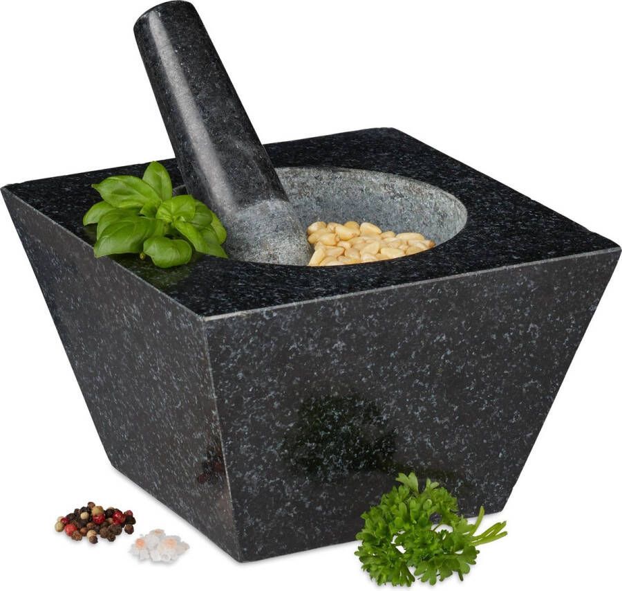 Relaxdays vijzel en stamper granieten mortier kruidenstamper kruiden vermalen 750 ml