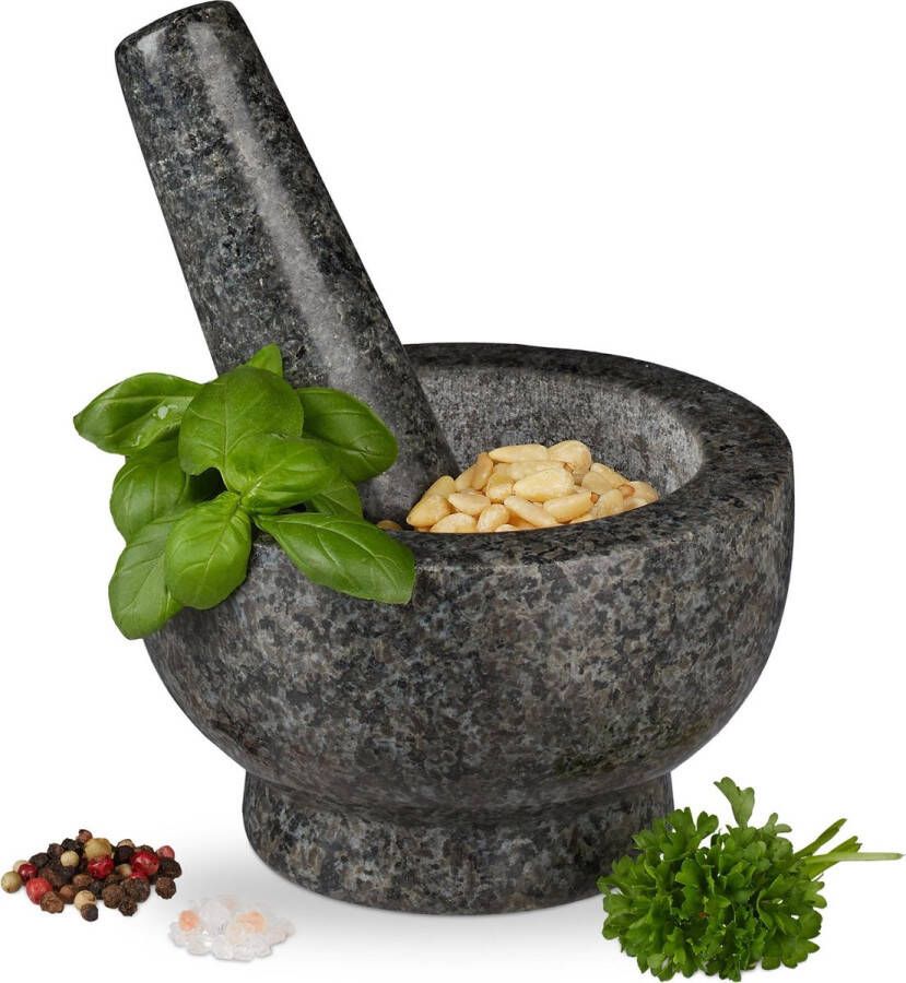 Relaxdays vijzel met stamper graniet kruiden vermaler groot mortier mortel 250 ml