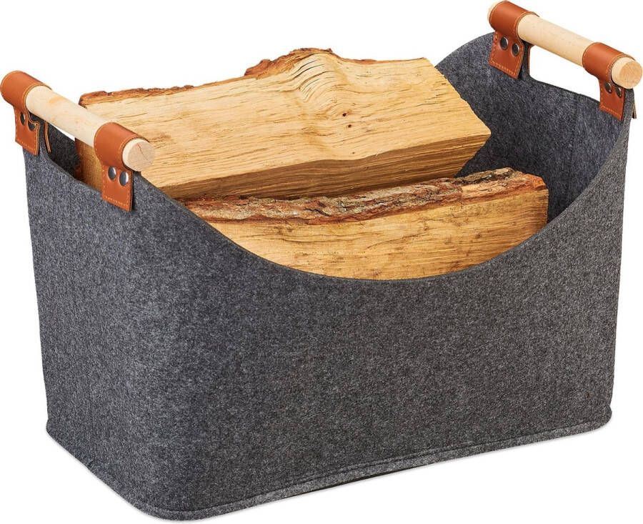 Relaxdays vilten mand opbergmand vilt houtmand groot grijs opvouwbaar donkergrijs