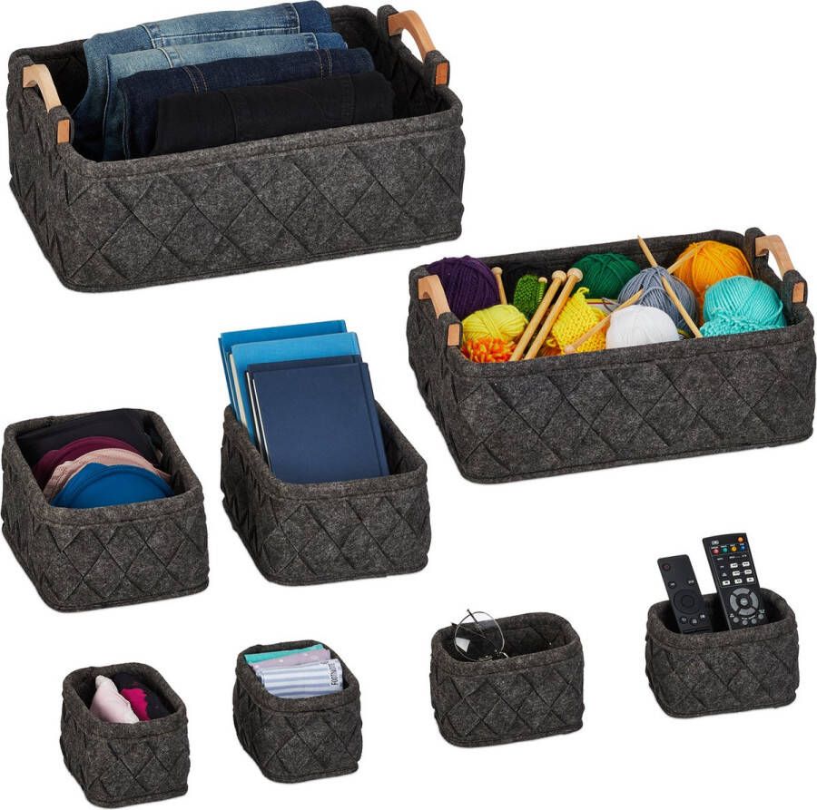 Relaxdays vilten manden 8-delige set opbergmanden kledingkast organizer ondergoed donkergrijs