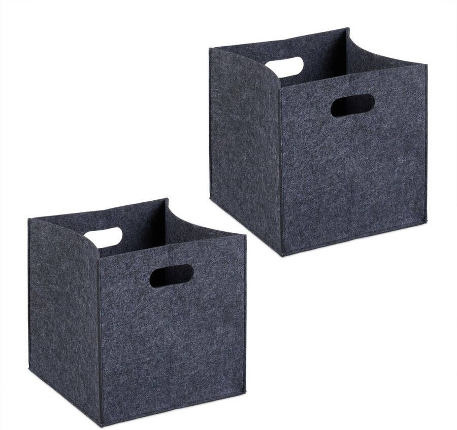 Relaxdays vilten opbergmand set van 2 opberger met handgrepen kastmand opvouwbaar antraciet
