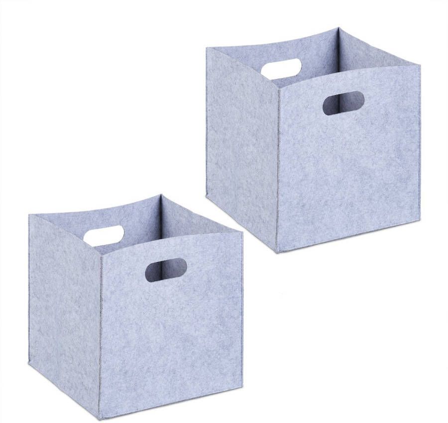Relaxdays vilten opbergmand set van 2 opberger met handgrepen kastmand opvouwbaar grijs