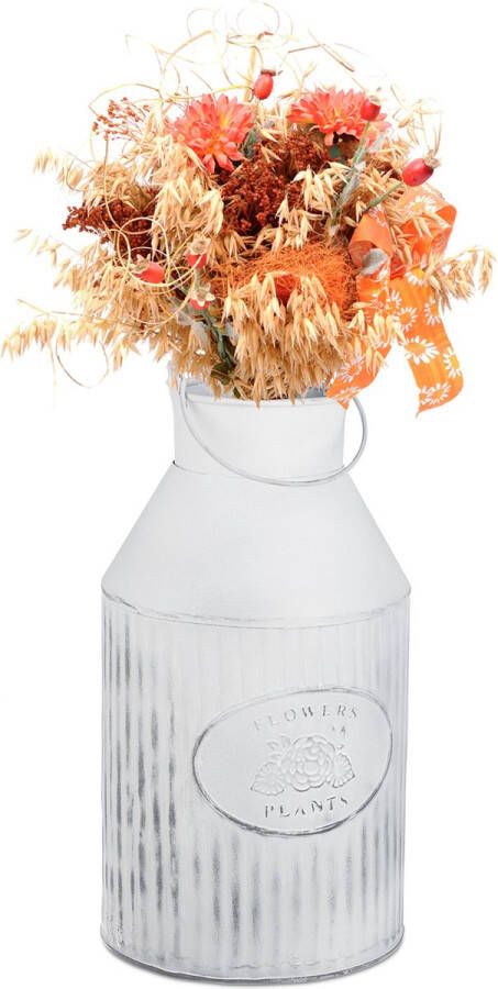 Relaxdays Vintage vaas melkkan retro stijl melkbus kannetje voor droogbloemen wit