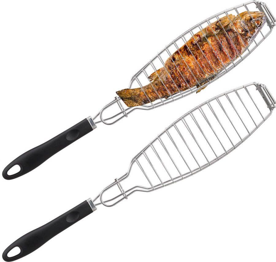 Relaxdays visklem bbq set van 2 barbecue klem grillklem rvs en rubber zilver