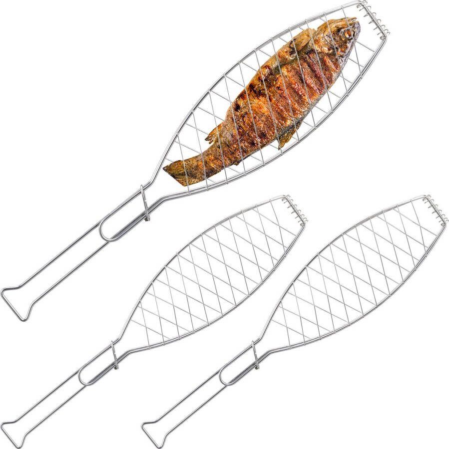 Relaxdays visklem bbq set van 3 visrooster 54 cm bbq klem gebogen vorm rvs