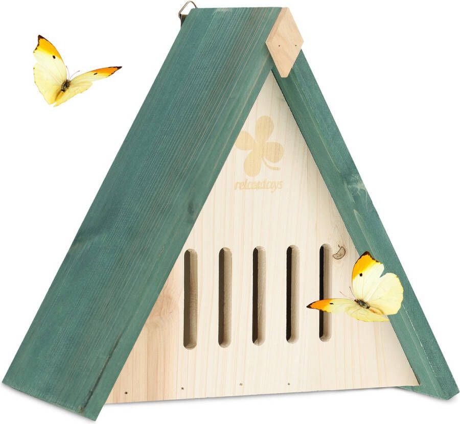 Relaxdays vlinderhuis dennenhout insectenhotel nestkastje 5 sleuven natuur groen