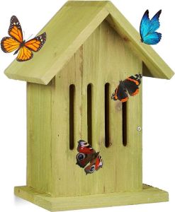 Relaxdays Vlinderhuis hangend insectenhotel voor tuin balkon apollovouw HxBxD: 25 5 x 18 5 x 12 cm groen