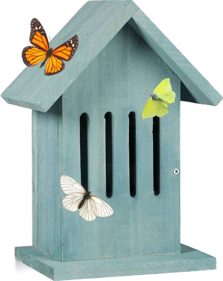 Relaxdays vlinderhuis klein vlinderkast hangend tuin balkon vlinder hotel turkoois