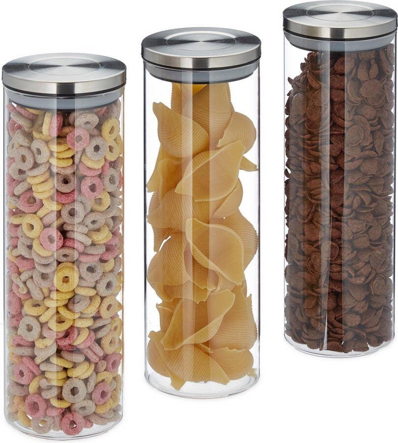 Relaxdays voorraadbussen set voorraadpot voorraadblik 1.8 l glazenpotten 3 stuks