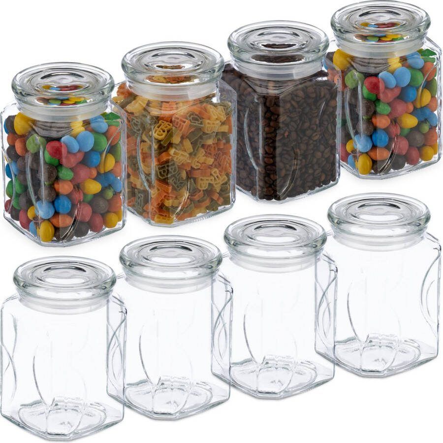 Relaxdays voorraadpot met deksel glas set van 8 750 ml luchtdicht muesli pasta