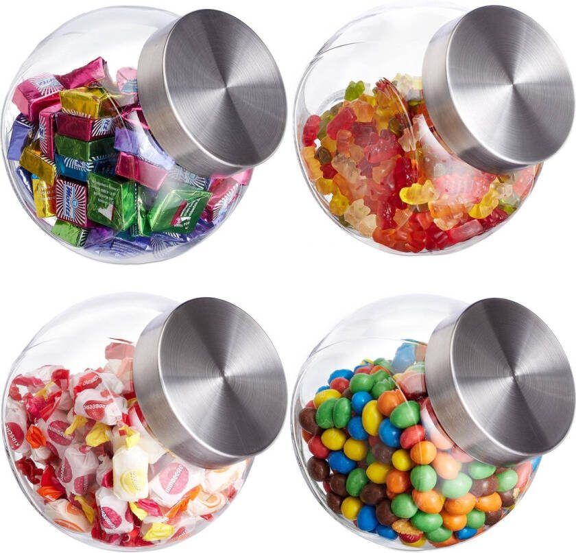 Relaxdays voorraadpotten 1 5 l 4 stuks snoeppotten met deksel glazen potten glas
