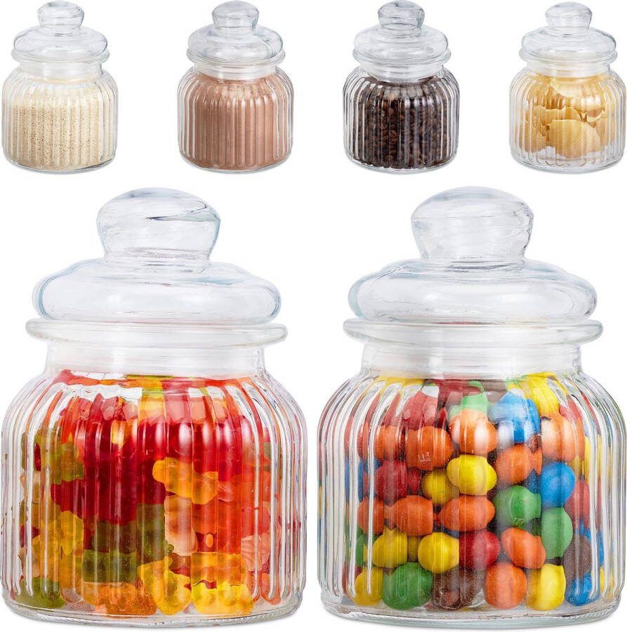 Relaxdays voorraadpotten 6 stuks 700 ml snoeppotten glazen potten met deksel