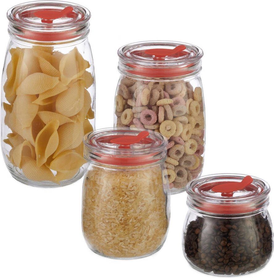 Relaxdays voorraadpotten glas met deksel set van 4 glazen opbergpotten bewaarpot